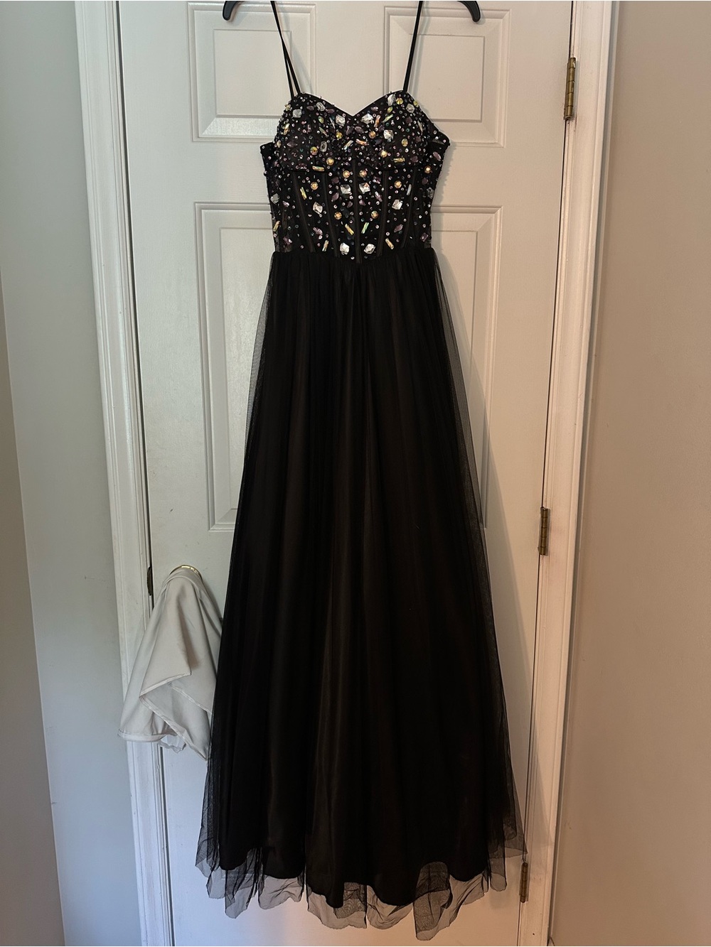 Black Beaded Tulle Evening Gown